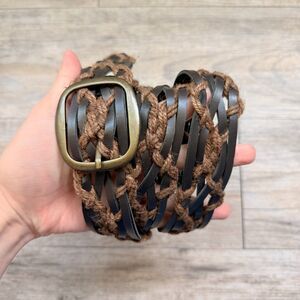 Boho Braided Faux Leather Rope Woven Belt Brown Black Adjustable Long Belt
